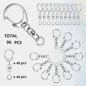 TEMU 48/96개 DIY 키체인 액세서리: 아연 합금 소형 C자형 스프링 랍스터 클라스프, 회전 가능한 8자형 키체인, 분할 링 및 새우 스타일 디자인, 수제 주얼리 펜던트, 파티 선물, 할로윈 & 크리스마스 장식용 후크