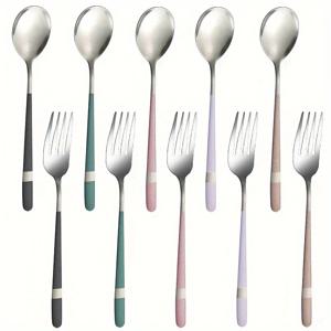 TEMU 5/10pcs, 스테인레스 스틸 스푼 세트, 긴 손잡이, 두꺼운 디자인, 변형 불가능, 식사, 수프, 샐러드, 교반, 가정, 주방, 레스토랑 사용, 부드러운 가장자리, 식기