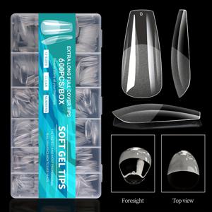 TEMU 600개 소프트 젤 네일 팁, 엑스트라 롱 스틸레토 풀 커버 틀린 손톱, 사전 제출된 매트 내부 질감, 살롱 홈 DIY 사용을 위한 버핑 네일 아트 확장 없음