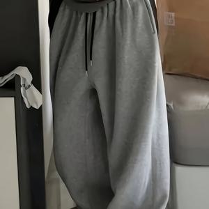 TEMU 여성용 캐주얼 조거 팬츠 - 블랙, 루즈핏, 끈 조절 허리, 세탁기 사용 가능, 사계절용 편안함, 주말 착용에 완벽, 조깅 팬츠 | 편안한 핏 팬츠 | 매끄러운 질감 팬츠, 조깅 팬츠|냉장고바지|바지