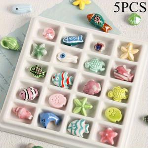 TEMU 해양 생물 세라믹 비즈 5개 세트, 미니 조개, 물고기, 비치 테마 세라믹 비즈, 귀여운 도자기 여름 물고기 비즈, 주얼리 공예 팔찌와 목걸이 만들기, DIY 비즈 공예용 (혼합 스타일 5개)
