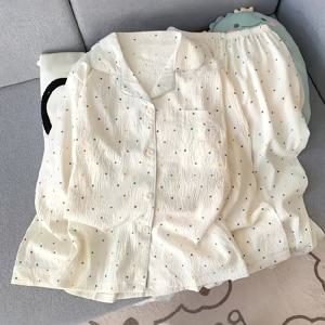 TEMU 여성용 도트 무늬 긴팔 팬티 집업 세트 - 봄, 여름, 가을 캐주얼 홈웨어|잠옷|냉장고바지|파자마