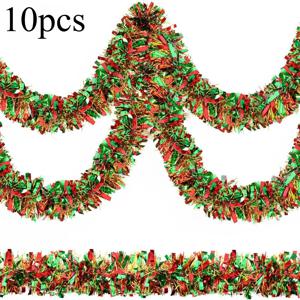 TEMU 10개 세트 2미터 길이 크리스마스 장식 스트리머, 골드, 레드, 그린 페스툰 리본 크리스마스 틴셀, 축제 장식,컬러풀 틴셀,장식용 리본,내구성 있는 리본,가벼운 장식,휴일 틴셀,파티 장식품,휴일 쇼핑객,파티 주최자