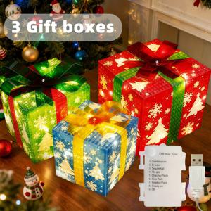 TEMU 3개 세트 크리스마스 LED 발광 선물 상자 (리본 포함), 8가지 모드 조명, 6시간 타이머 기능, USB/배터리 전원, 홈 침실, 파티, 결혼식, 크리스마스 트리 장식용 조명, 홈 분위기,계절별 디스플레이,장식용 선물 상자,우아한 조명,고품질 소재,튼튼한 디자인,USB 전원 조명,멀티모드 조명,이벤트 플래너,선물 주는 사람들