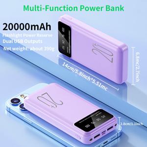 TEMU 휴대용 LED 라이트 파워뱅크 Type-C 입력 10W | USB-A 출력 10W 배터리 용량 옵션: 10000mAh/20000mAh iOS 및 Android 시스템 호환 iPhone 12, 13, 13 Pro Max, 14 Pro Max 및 삼성 지원, 시장의 99% 기기 커버|보조배터리|보조배터리20000