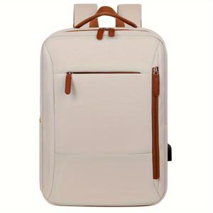 TEMU 여성을 위한 세련된 경량 노트북 백팩 - 조절 가능한 어깨 스트랩, 다중 컴파트먼트, 베이지 및 블랙 옵션, 여행, 통근 및 학교에 적합, 여행용 백팩, 통근용 가방, 디자인, 안전한 지퍼 잠금|노트북파우치