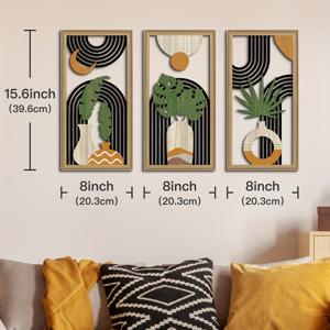 TEMU 3pcs Putuo Decor Boho Chic 벽 예술 세트 - 손으로 만든 나무 장식, 바구니, 식물 및 바나나 잎, 농가 홈 및 사무실 장식, 거실, 침실, 스튜디오 - 전기 필요 없음, 완벽한 선물, 장식 세트