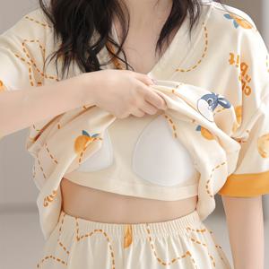 TEMU 여성용 카툰 토끼 패턴 레터링 내장 브라 원피스 반팔 세븐에잇 팬츠 파자마 세트, 여름철 얇고 시원한 홈웨어|여름잠옷