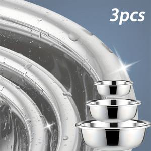 TEMU 빵 베이킹용 세 가지 크기의 스테인리스 스틸 믹싱 볼 세트, 식품 준비용, 밝은 표면, 청소 용이, 내구성, 식기세척기 안전|식기세척기|식기세척기