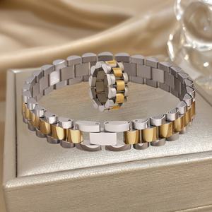 TEMU 2개 세트 남녀공용 럭셔리 멀티컬러 인터로킹 체인 팔찌 & 반지 - 두꺼운 질감 디자인, 내구성 강한 건 메탈 마감, 데일리 착용에 적합, 패션과 다재다능함 (생일, 기념일, 아버지의 날 선물 추천)|팔찌|반지|남자팔찌