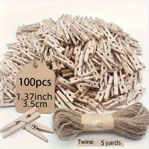 TEMU 100/200 미니 천연 나무 클립 (헴프 로프 포함) - 사진, 옷, 공예, 실내외 장식용 소박한 나무 클립, 가정, 사무실 또는 이벤트 장식에 적합, 공예 용품, 장식 클립, 천연 나무 마감