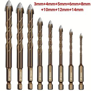 TEMU 8개 다기능 드릴 비트 세트 | 3-14mm | 텅스텐 스틸 삼각 포인트, 고경도, 타일, 콘크리트, 대리석, 나무, 금속 드릴링에 적합 - 십자 육각 생크, 타일 드릴링, 드릴링, 콘크리트 드릴링, 대리석 드릴링, 나무 드릴링