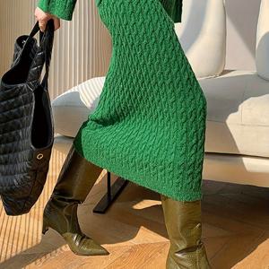 TEMU 케이블 니트 하이 웨이스트 스커트, 캐주얼 단색 슬림 스웨터 스커트 봄 & 가을, 여성 의류