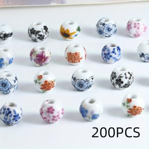 TEMU 60/120/200개 컬러풀 세라믹 구슬 - 독특한 패턴과 색상, 완벽한 DIY 액세서리 만들기용
