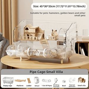TEMU 디럭스 아크릴 햄스터 헛간 - 작은 애완동물에 적합한 풍경 특징이 있는 접이식 투명 케이지 - 음식 그릇, 물병 및 운동 바퀴 포함, 애완용품 - 햄스터 하우스