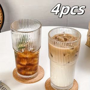 TEMU 1/2/4개, 음료 잔, 줄무늬 유리 용기, 빈티지 유리 컵, 얼음 커피, 밀크셰이크, 칵테일 및 주스용 두꺼운 유리, 가족 모임에 매우 적합합니다.|텀블러|커피