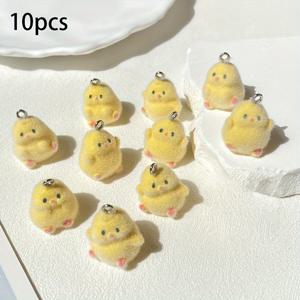 TEMU 10개 귀여운 퍼지 노란 병아리 매력 - 핑크 액센트가 있는 플러시 동물 펜던트, 부드러운 질감 & 감정 표현 눈, DIY 귀걸이, 열쇠고리, 주얼리 만들기용 내구성 좋은 공예 재료, 장식품, 키체인 액세서리, 유쾌한 디자인
