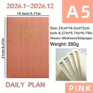 TEMU 2026 두꺼운 A5 플래너 - 360페이지 (180매) 소프트 커버 일일 계획서, 우아한 디자인 - 찢어짐 방지 페이지, 대학/사무실/개인용 - 영어 정리 캘린더 저널, 학교 문구류, 모던 노트북|캘린더