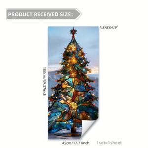 TEMU 1장 크리스마스 트리 창문 스티커 - 빨강, 초록, 금색, 호박색 정전기식 창 장식 - 집, 사무실, 휴일 파티용 - 잔여물 없는 쉬운 부착형 크리스마스 창문 데코