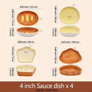 TEMU 파리다비오 4개 세트 빵 모양 세라믹 조미료 접시, 4인치 손으로 그린 소스 접시, 케첩, 드레싱 및 딥용. 아침 식사, 점심 및 저녁 식사용 귀여운 테이블웨어, 매력적인 주방 장식, 세라믹 수집가 및 교사의 날 선물에 완벽함
