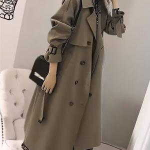 TEMU 여성 데일리 통근 더블 카라 벨트 루즈핏 롱 트렌치코트 블랙 카키 캐주얼 폴리에스테르 봄 가을 야상 데이트 롱 점퍼 겉옷 상의 코디 코트