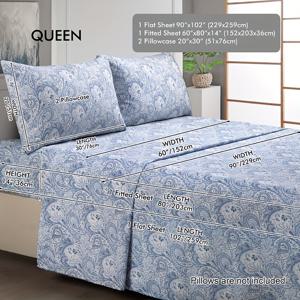 TEMU 3/4피스 단색 맞춤형 시트 세트, 부드럽고 편안한 통기성 침구 세트, 침실, 게스트룸용, 회색 프린팅 (1*플랫 시트 + 1*맞춤형 시트 + 1/2*베개커버, 코어 없음)