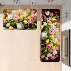 TEMU 1/2개, 꽃무늬 주방 매트, 미끄럼 방지 및 내구성이 뛰어난 욕실 패드, 편안한 스탠딩 러너 러그, 주방, 집, 사무실, 싱크대, 세탁실, 욕실용 카펫, 봄 장식, 다양한 크기를 별도로 주문할 수 있습니다.