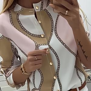 TEMU 그래픽 프린트 버튼 프런트 블라우스, 캐주얼 롱슬리브 크루넥 블라우스 (봄 & 여름용), 여성 의류