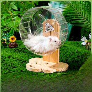 TEMU 조절 가능한 높이 아크릴 무소음 햄스터 운동 바퀴 - 나무 스탠드 포함, 투명한 러닝 휠, 내구성 있는 조용한 움직임, 소형 애완동물용 인체공학적 디자인