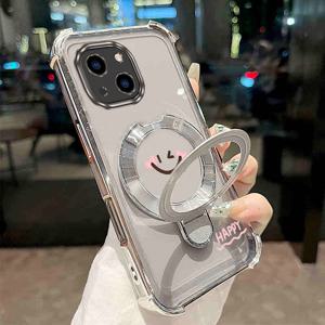 TEMU 아이폰 13 미니용 자석 투명 귀여운 미소 얼굴 폰 케이스, 충격 방지 및 보호 스탠드 백