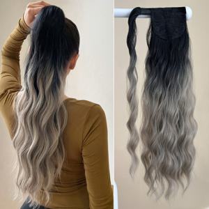 TEMU 여성용 레드 & 6가지 색상 이상의 볼륨과 길이를 더하는 24인치 클립인 포니테일 익스텐션 - 롱 워터 웨이브 합성 머리, 라이트 베이지 톤에 자연스러운 룩을 위한 랩 아라운드 클립