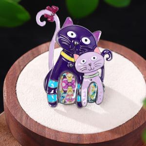 TEMU CRING COCO 빈티지 만화 고양이 브로치 - 청록 및 핑크 액센트가 있는 매력적인 합금 동물 핀, 고양이 팬들을 위한 이상적인 선물, 귀여운 고양이