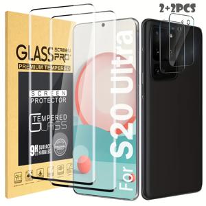 TEMU 갤럭시 S20 S20+ S20 울트라용 카메라 렌즈 보호기 포함된 2+2개 세트 텐서 글래스 스크린 프로텍터 [3D 곡선형] [지문 인식] [케이스 친화적] 투명한 풀 스크린 커버지 텐서 글래스 스크린 프로텍터 S20 S20+ S20 울트라용