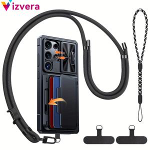 TEMU 삼성 갤럭시 S25 울트라 호환 5피스 케이스 지갑형 크로스바디 끈, 내장형 카드 홀더(4장) & 슬라이드 카메라 커버 & 킥스탠드, 하드 백 & 소프트 엣지 케이스, 가족을 위한 훌륭한 휴가 선물, 여행용 액세서리,핸즈프리 캐리어링,다기능 디자인,슬림한 폰 커버,강화된 가장자리,휴일 쇼핑객