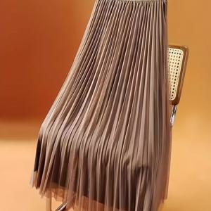 TEMU 여성용 우아한 포멀 & 파티 스커트 - 비투명 구조적 논스트레치 원단, 웨딩·가라·일상에 어울리는 핏감, 봄/여름/가을 필수 아이템, 하이웨이스트 디자인, 튤 오버레이, 세련된 직조