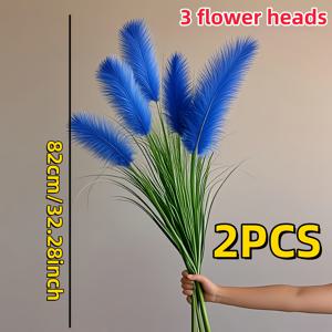 TEMU 2묶음 생생한 인공 블루 폭스 테일 그라스 - 32.28인치 높이, 튼튼한 줄기, 관리 필요 없음 - 실내/실외 장식용, 홈, 웨딩, 오피스, 가든에 적합 - 내구성 플라스틱 소재 - 할로윈, 추수감사절, 스승의 날 완벽한 우아한 꽃꽂이, 깃털 질감, 오래가는 허브 장식, 이벤트 디자인
