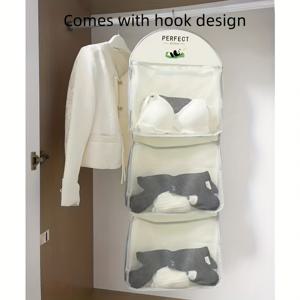 TEMU 3단 걸이형 속옷, 양말 및 브라 메쉬 보관 가방 - 기숙사 및 가정용 벽걸이 투명 포켓 디자인 | 다층 옷 정리 가방, 지역 90에 적합