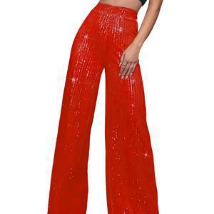 TEMU 스파클링 시퀸 와이드 레그 벨바텀 팬츠 - 시퀸 장식 A라인 트라우저, 신축성 허리밴드, 롱 기장 파티 & 프롬 팬츠, 내구성 있는 반짝이는 댄스 코스튬 (벨트 불필요)|라인댄스복|댄스복