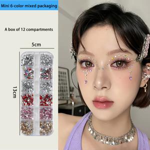 TEMU 접착제 없는 반짝이는 눈송이 & 라인스톤 얼굴 & 네일 스티커 - 글리터 메이크업, 눈꺼풀, 입술, 볼, 눈썹 - 겨울 파티, 크리스마스, 새해 전야 뷰티 액세서리 (잔여물 없음)