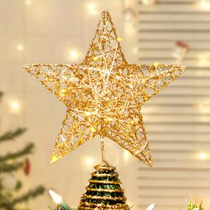 TEMU 크리스마스 트리 꼭대기 장식, 1개. 빛나는 골드와 , 배터리 없는 금속 장식, 휴일 모임, 실내외 크리스마스 홈 데코레이션에 적합