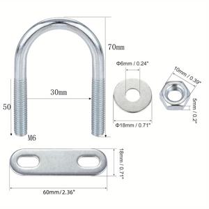 TEMU 헤비듀티 U-자형 U-볼트 클램프 (연장 브래킷 및 와셔 포함) - M6 나사 클램프 (16-90mm 사이즈) - 아연 도금 갈바나이징 - 배관, 소방, 선박, 농업, 가금류 농장용 - 4.8 등급
