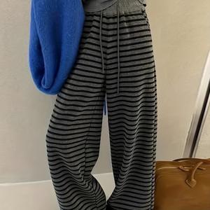 TEMU 여성용 와이드 레그 팬츠 - 탄력 허리밴드 & 수직 패턴, 오버사이즈 트라우저, 주름 방지 긴 바지, 가을/겨울 캐주얼 & 포멀 웨어 (세탁기 사용 가능, 수평 디자인, 화이트/베이지/네이비)