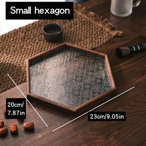 TEMU 빈티지 천연 나무 & 유리 스낵 트레이 - 육각형 오일 러브 카우리 스낵 디쉬, 기하학 패턴이 있는 러스틱 직사각형 티 트레이, 쿠키 및 견과류용 홈 데코