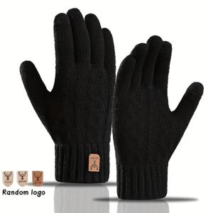 TEMU 1쌍 남성용 터치스크린 겨울 장갑 - 플리스 안감 두꺼운 추위 방지, 탄력 있는 커프스, 단색 스트리트웨어 디자인, 야외 활동 및 일상 사용, 눈 덮인 조건, 도시 패션, 내구성 있는 원단, 스타일, 손세탁 가능, 추운 기후 착용