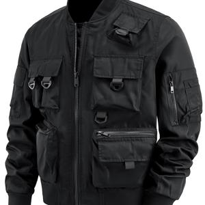 TEMU 남성 캐주얼 폴리에스테르 재킷, 단색, 비신축성 원단, 레귤러 핏, 다중 포켓, 야구 칼라, 봄/가을용