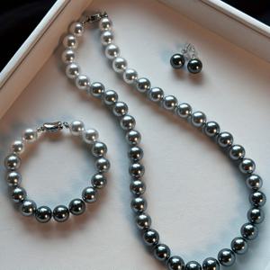 TEMU 캐주얼 데일리 착용을 위한 그라데이션 컬러 레트로 라이트 럭셔리 모조 진주 목걸이, 팔찌, 귀걸이 세트 (3종)