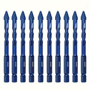 TEMU 10개 세트 헤비듀티 6mm 전문가용 이심 드릴 비트 세트 - 유리, 세라믹, 벽돌 및 콘크리트 드릴링 키트 (스파이럴 팁 & 중앙 구멍 포함) - 핸드헬드 드릴 호환 (조립 불필요)