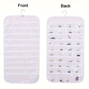 TEMU 명확하고 넓은 양면 가방, 보석을 위한 정리함, 귀걸이, 팔찌, 반지용 구획이 있는 금속 후크가 있는 보석 정리함