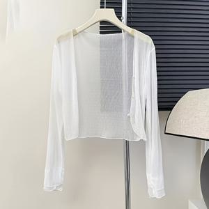 TEMU 1개 여성용 프렌치 스타일 긴팔 쉬폰 가디건 숄 - 가볍고 통기성 좋은 비치 커버업, 여름용 우아한 에어컨 재킷, 캐주얼 의상 (///) - 신축성 없음