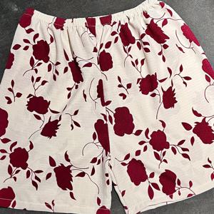 TEMU 여성용 여름감 텍스처 라운지 팬츠, 플로럴 프린트 탄성 루즈핏 반바지, 릴렉스핏